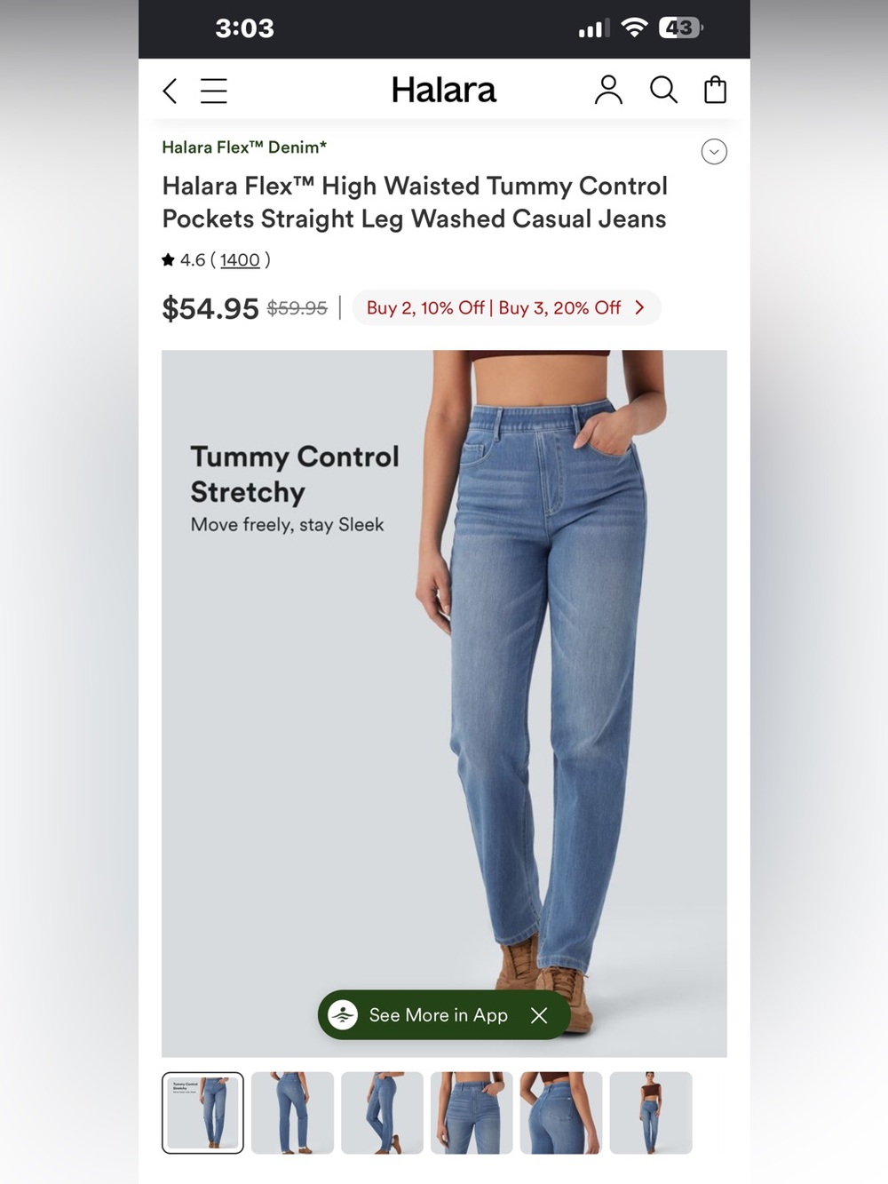 Halara Flex™ High Waisted Tummy Control Pockets Straight Leg Washed Casual Jeans